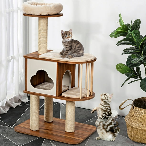 UNA MASCOTA Rascador para Gatos, Mueble para Gatos Color Beige, Árbol para  Gatos, 130cm de Altura con Casitas