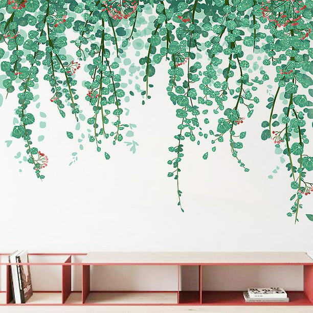  Póster 3D de pared grande con diseño de hojas verdes y flores  de hojas verdes que se despegan y pegan, para decoración de pared  extraíble, diseño de imagen para dormitorio, sala