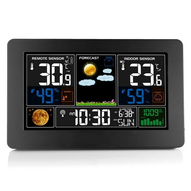 Estación meteorológica Termómetro interior y exterior Pantalla inalámbrica  a color Monitor digital de temperatura y humedad, estación meteorológica