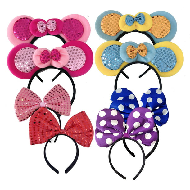 Diadema con orejas de Minnie Mouse para mujer, lazo de lentejuelas