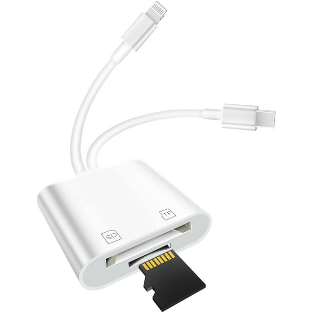 Lector de tarjetas SD para iPhone/iPad, [certificado Apple MFi] 2 en 1 de  doble ranura Lightning a tarjeta SD/TF, adaptador de lector de tarjetas de