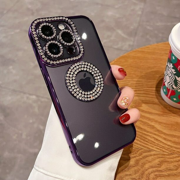 Funda de teléfono transparente galvanizada de lujo para iPhone 11, 12, 13,  14 Pro Max Plus, funda de diamantes de imitación suave con purpurina hueca  Fivean unisex
