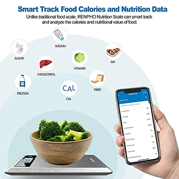 Báscula digital inteligente de alimentos para pérdida de peso, báscula de  alimentos de cocina gramos y onzas con calculadora nutricional, báscula de