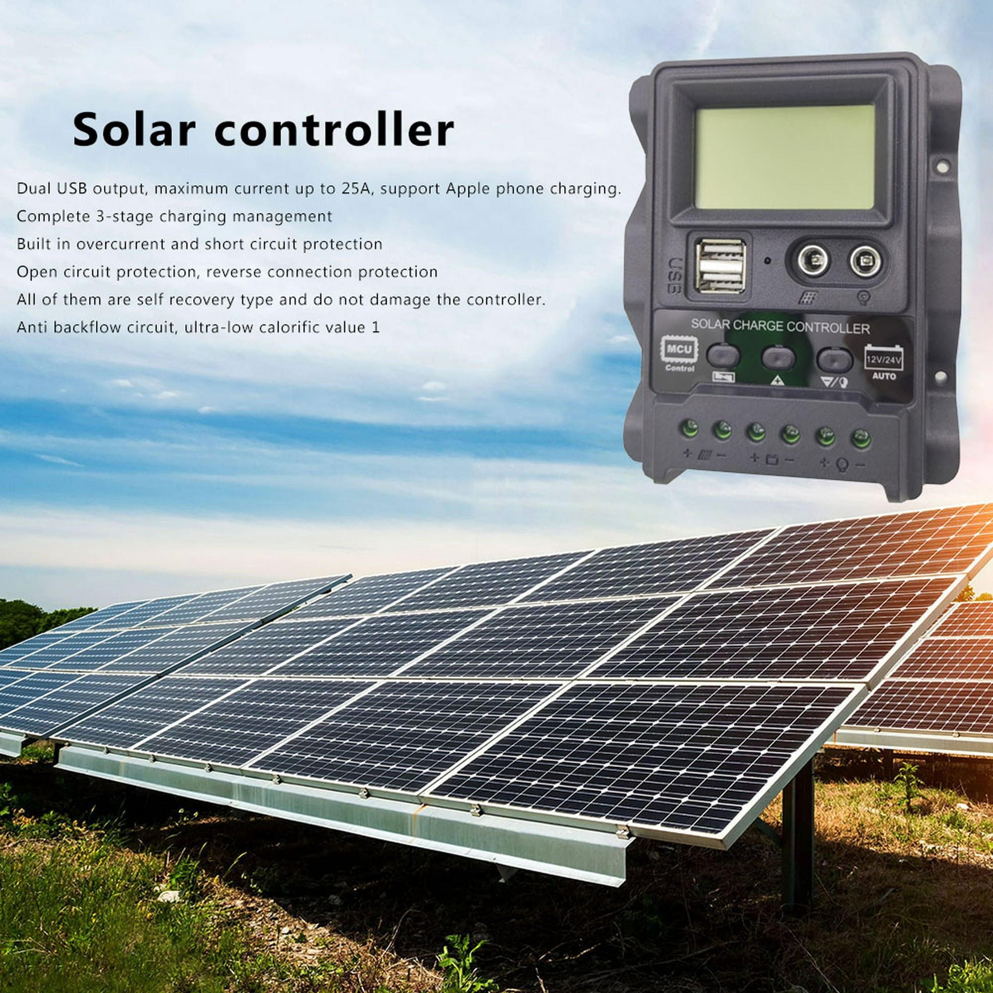 Controlador de carga solar 50A MPPT PWM para panel solar de 12V/24V Leyfeng  Controlador