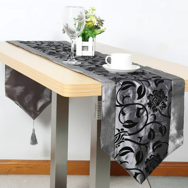 Camino de mesa de café de 72 pulgadas, color gris plateado, camino de mesa  de algodón con borlas de lujo, color sólido, caminos de mesa de comedor