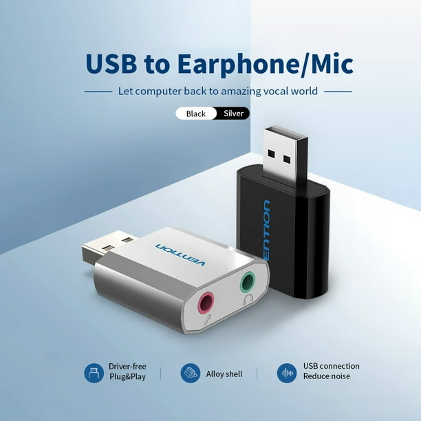 Tarjeta de sonido externa USB VENTION con micrófono estéreo para  auriculares de 3,5 mm VENTION