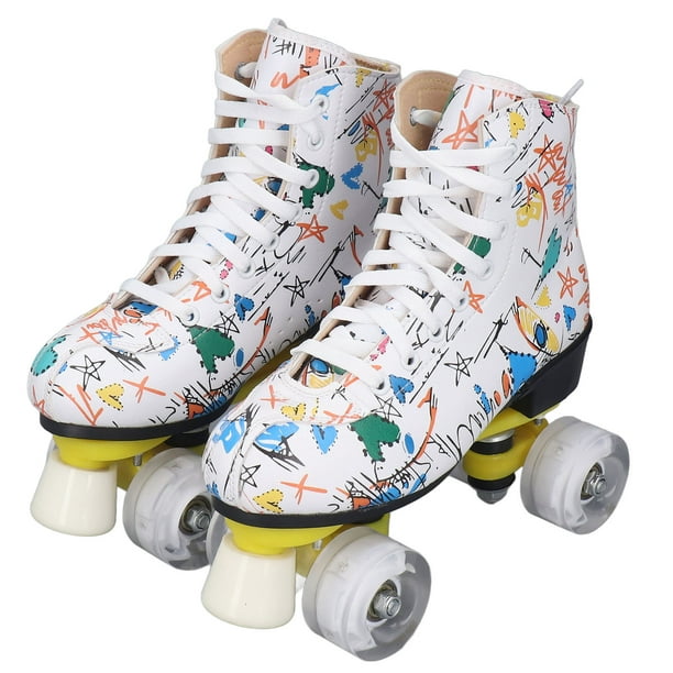 Patines de ruedas de 4 ruedas de doble fila, patines de ruedas con grafiti  blanco, zapatos de patinaje para niños y adultos 37 YUNYI BRAND Deportes