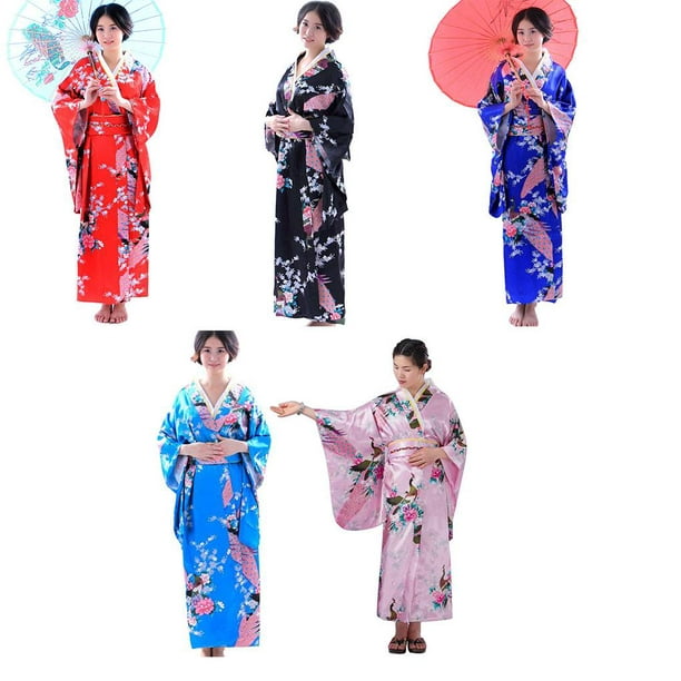 Minnieouse mujeres niñas japonés satén largo Kimono Yukata foto Cosplay  disfraz Disfraces de disfraces rojo