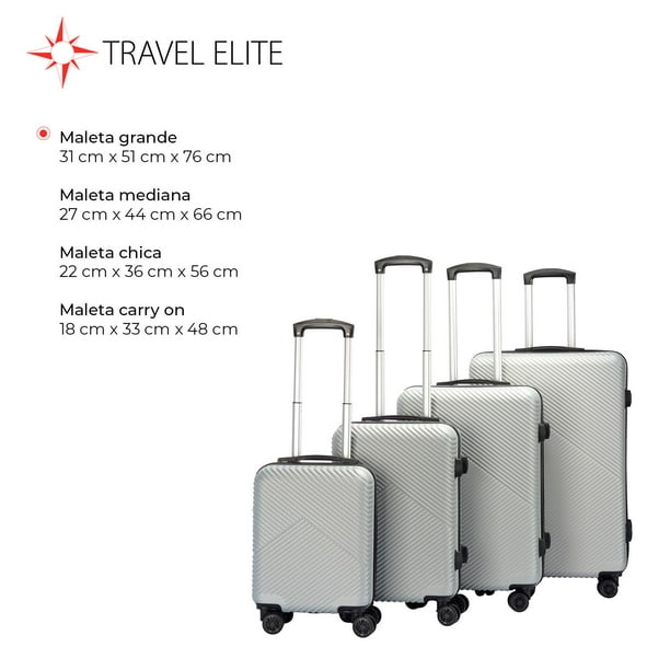 Set de 3 Maletas de Viaje, G (25 kg), M (20 kg), Carry On (10 kg), Varios  colores gris Travel Elite 