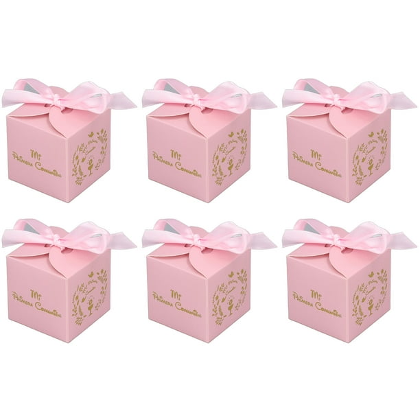 LEMESO 50 cajas de regalo pequeñas, caja de embalaje de dulces, ideal para  regalos pequeños, dulces, chocolate, oro rosa con cintas, 2.0 x 2.0 x 2.0