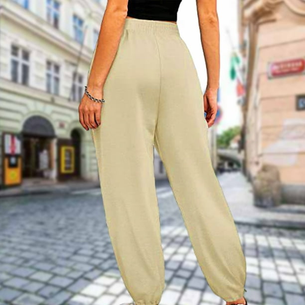 Pantalones de chándal para mujer, holgados, color sólido, cordón elástico,  cintura elástica, pantalones deportivos holgados casuales más ropa para