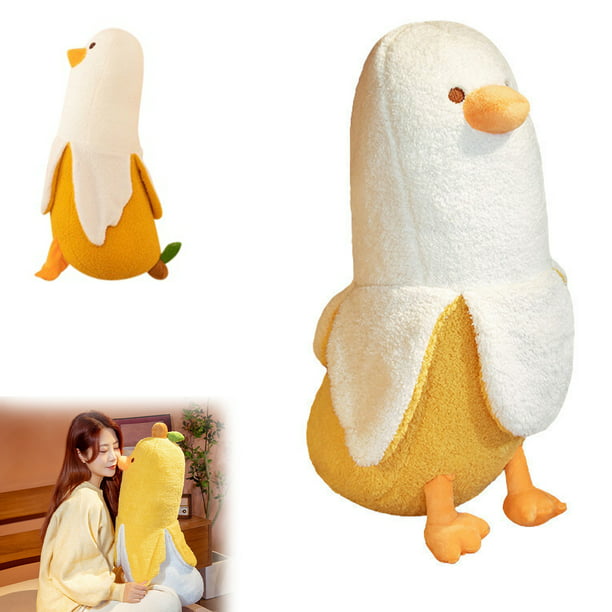 Juguete de peluche de pato plátano lindo peluche abrazando almohada de peluche  pato animal de peluche para niñas y niños blanco 19.7 JM