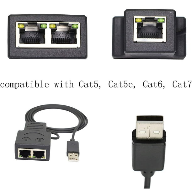Adaptador divisor USB, USB macho a doble USB hembra, cargador de datos  extensor de puerto USB doble, extensión del cable de alimentación del