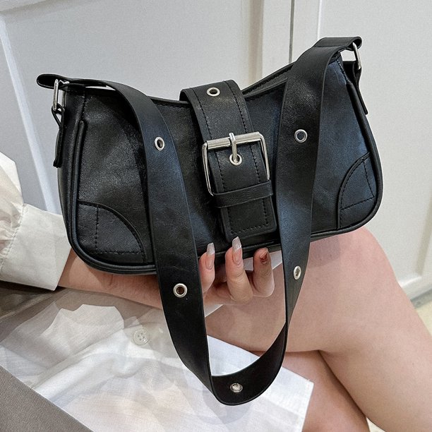  XPONNI Bolso Y2k con cadena, bolso gótico de poliuretano,  accesorios Y2k, bolsos de hombro pequeños para mujer cruzada (negro), Negro  - : Ropa, Zapatos y Joyería