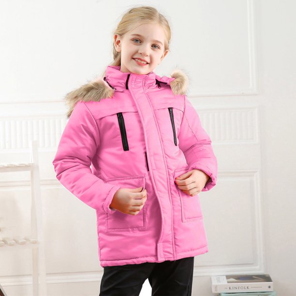 Abrigo Ropa de abrigo para niña de forro polar para niños pequeños de  invierno con capucha para bebés y niñas (rosa, 5-6 años)