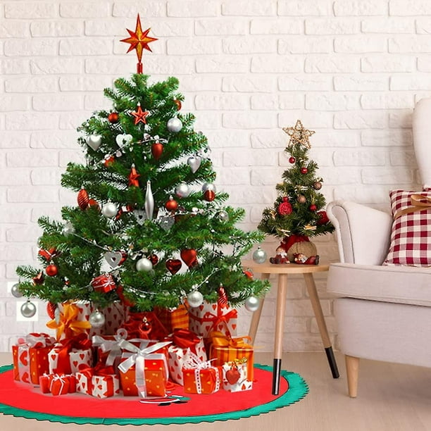 Falda de árbol de Navidad Gmedhc, falda de árbol de piel sintética para decoración de árbol de Navidad, falda de árbol de con patrón de Santa, cubierta de árbol de Navidad