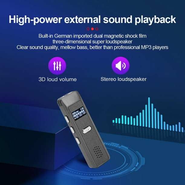 Grabadora de Voz Digital Reducción de Ruido Sello de Tiempo Integrado  Reproductor de MP3 con Sonido de Graves Claros Grabadora Activada por Voz  para Conferencias Reuniones