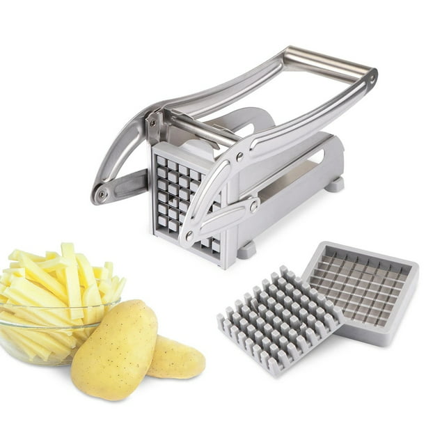 Cortador de papas fritas, cortador de patatas de acero inoxidable,  herramienta para cortar verduras, picador con 2 cuchillas para papas,  zanahorias y