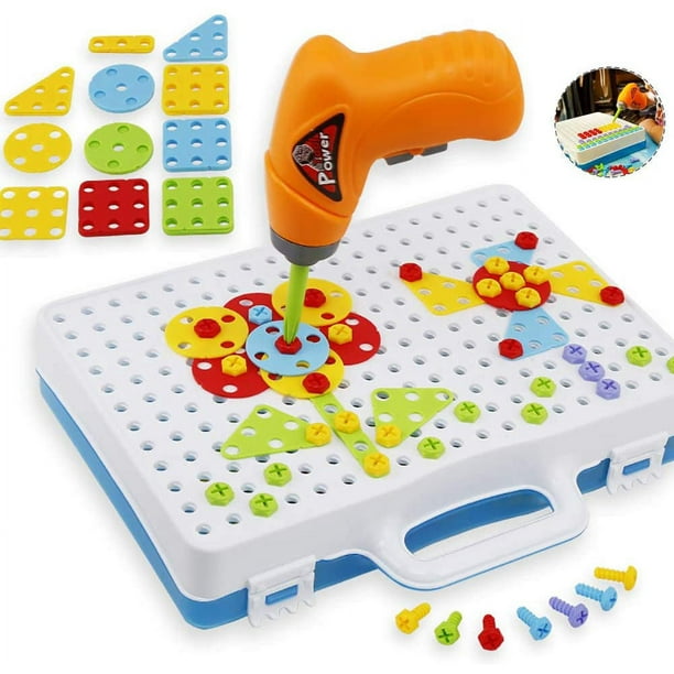 Juego de apilamiento Montessori juguetes con taladros juguetes educativos  creativos 3D rompecabezas mosaico juego caja de herramientas para niños 3 4  5 6 años niños niñas Ormromra LN-1915