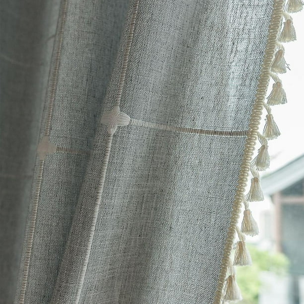 Cortina oscura de lino y algodón a cuadros bordada, cortina semiopaca de  granja YONGSHENG 8390605726293