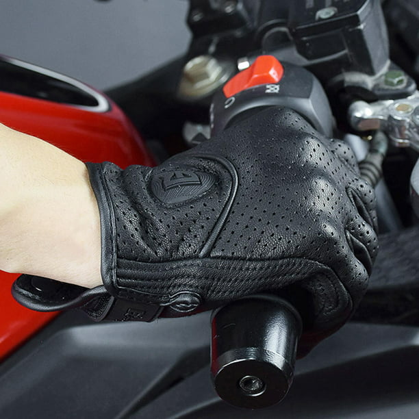 Guantes de cuero para motocicleta, protector de nudillos, ventilación de  dedos, guantes de moto para pantalla táctil (L)