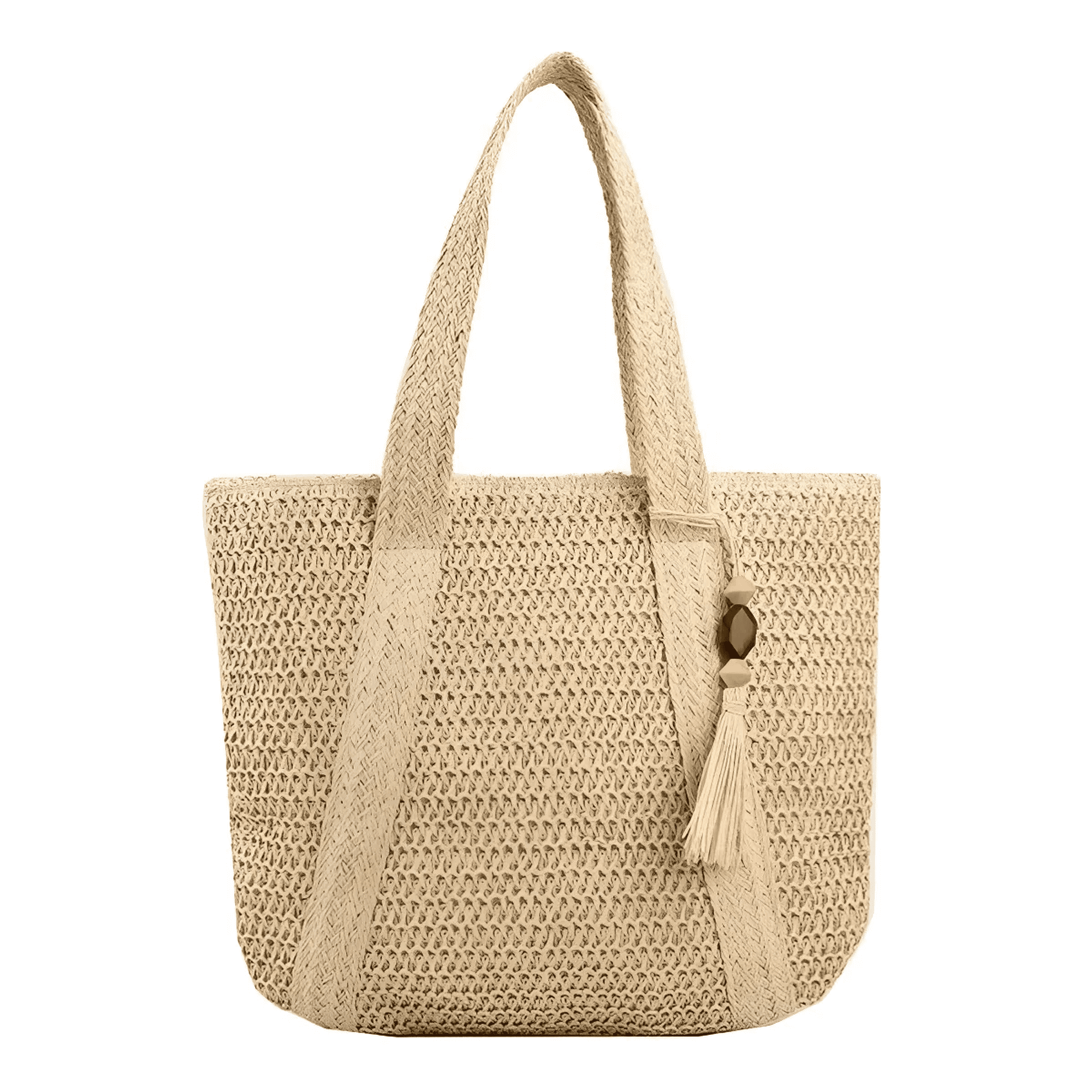 Tote bag de paja xtellar beige claro verano bohemio para playa y viaje