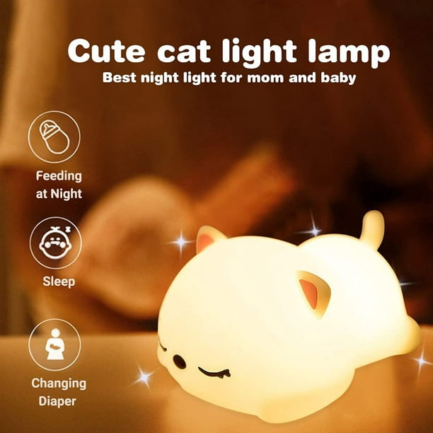 Luz nocturna para bebé, luz nocturna recargable para niños gato