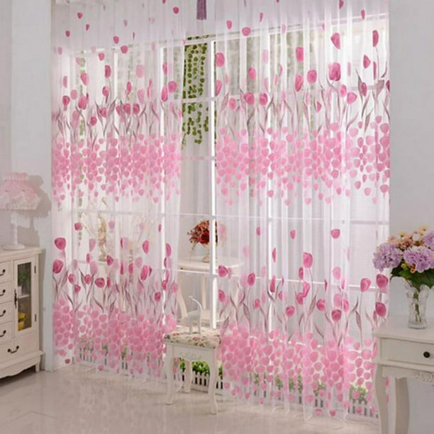 ABPHQTO Flor rosa peonía hojas floral ventana cortina cocina cortina  ventana cortinas Panel 130x210 cm (una pieza)
