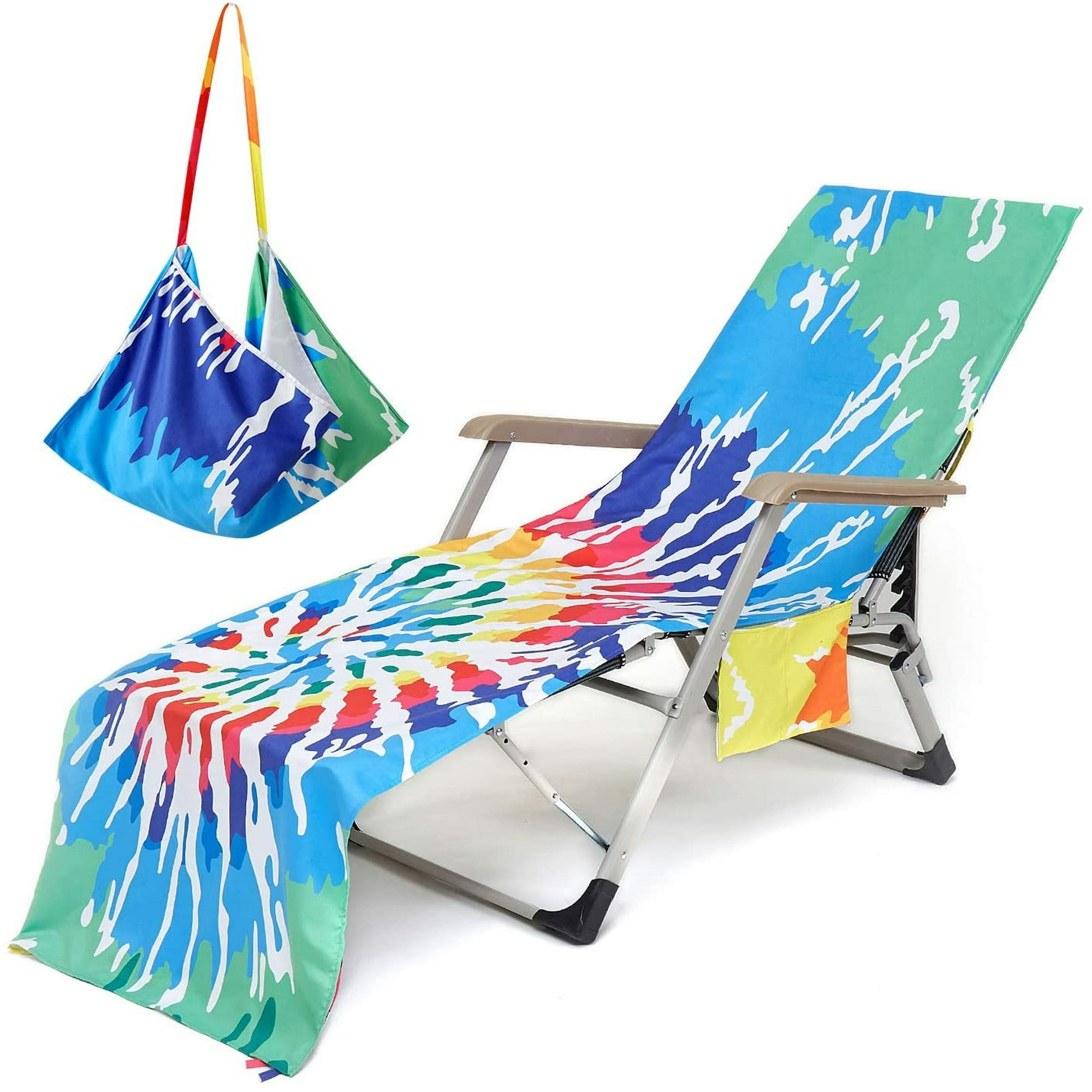 SUBCLUSTER Fundas de toalla para silla de salón, funda para silla de playa  con bolsillos laterales, 59 x 28 pulgadas para jardín, playa, hotel, sillas