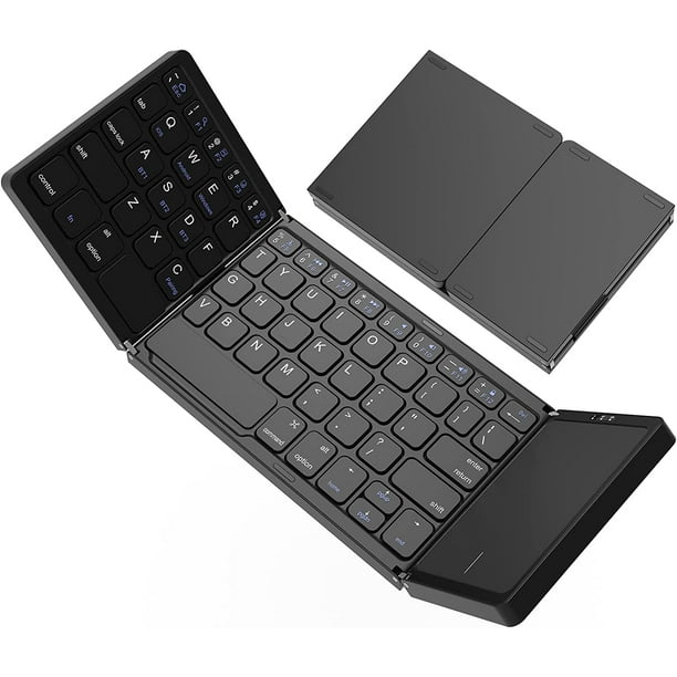  HAMOPY Teclado plegable, teclado Bluetooth portátil inalámbrico  de tres pliegues con mouse táctil sensible (sincronización de hasta 3  dispositivos), teclado de viaje recargable de bolsillo para Windows, Mac,  Android, iOS 