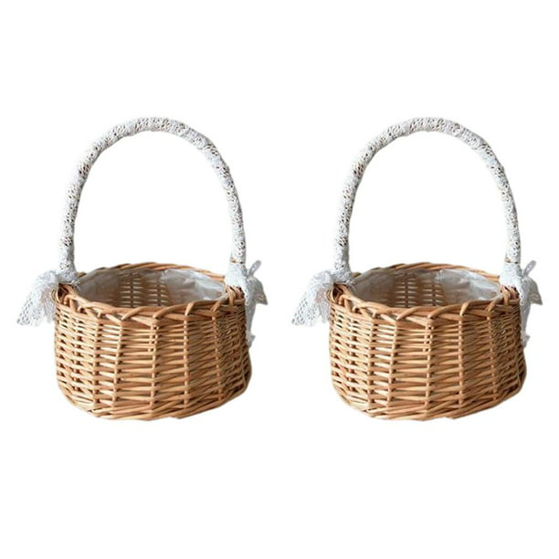 2x cesta de mimbre de mimbre para flores, cestas para niña para boda, cesta  de almacenamiento tejida rústica hecha a mano para de Zulema canasta de