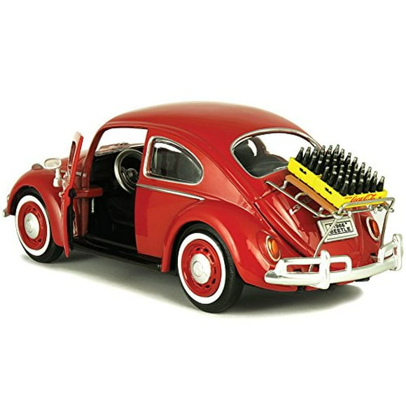 1966 volkswagen beetle  coca cola  con portaequipajes trasero y 2 cajas de botellas 124 modelo de motorcity classics 424067