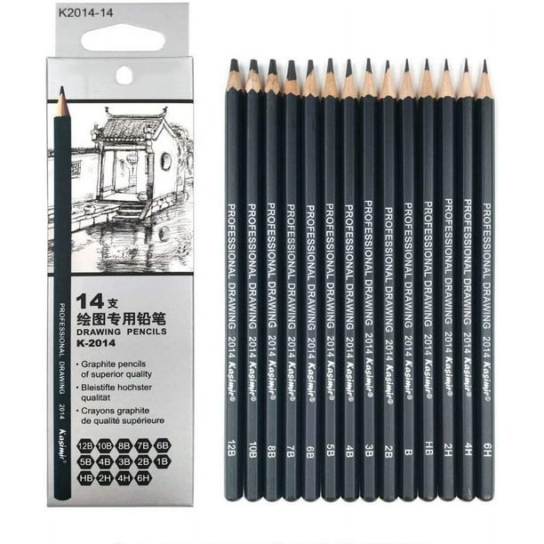 Lápices de dibujo 14pcs / set 12B, 10B, 8B, 7B, 6B, 5B, 4B, 3B, 2B, B, HB,  2H, 4H, 6H Lápices de dibujo de grafito Juego de lápices de dibujo  profesional para