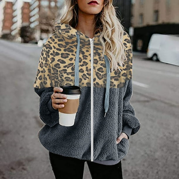 Cálido Para Mujer Chaqueta Cremallera Leopardo Blusa de Manga Larga Abrigo Con Ca Odeerbi ODB-6 | Walmart en línea