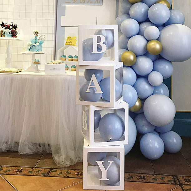 Cajas de globos para decoración de baby shower - 4 piezas de cajas  transparentes blancas para bricolaje con 30 letras BABY +