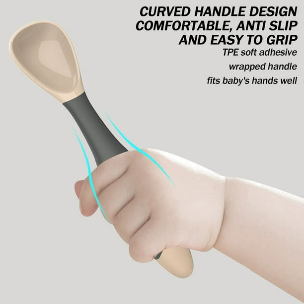 Utensilios para niños pequeños con estuche de viaje, cuchara para bebé y  tenedor para autoalimentación, aprendizaje con mango flexible para niños