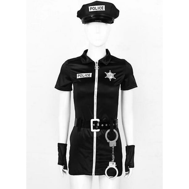 Disfraz de juego de rol Sexy para mujer, oficial de policía, uniforme de  policía de Halloween, minivestido ceñido al cuerpo con sombrero, insignia,  cinturón Glo