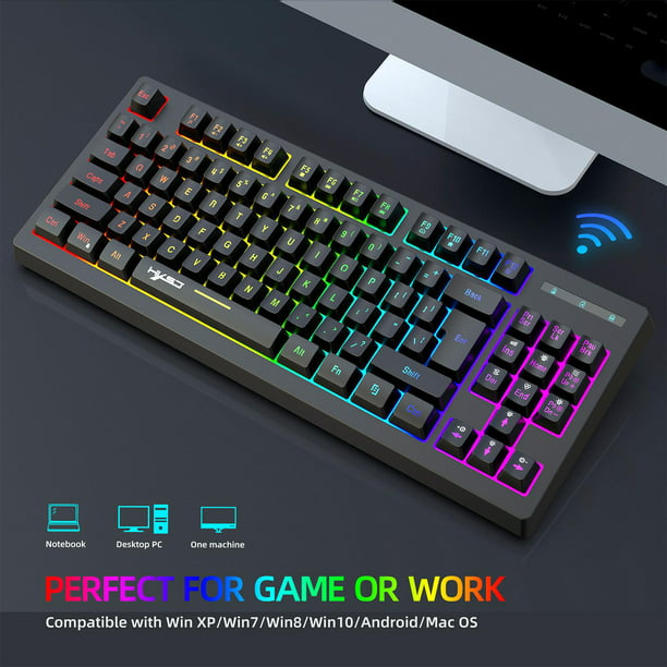 Teclado y mouse inalámbricos RGB para juegos, teclado recargable con  retroiluminación RGB, batería de larga duración, teclado para juegos de  sensación mecánica con mouse inalámbrico para juegos de 7 colores para  juegos de PC y  