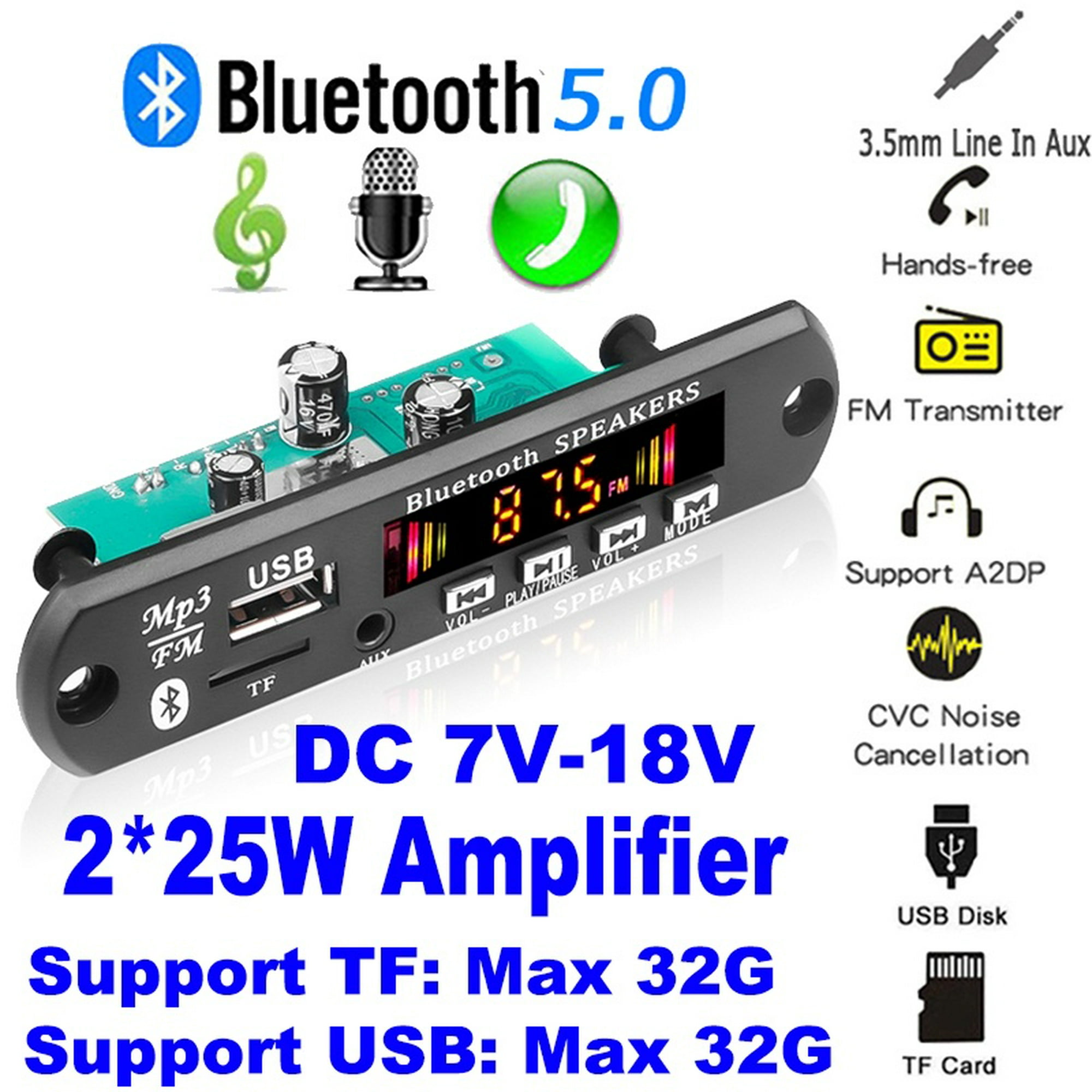 Placa decodificadora de MP3 Bluetooth 12V USB TF USB FM Carpeta de radio de  Baoblaze Placa decodificadora de Bluetooth