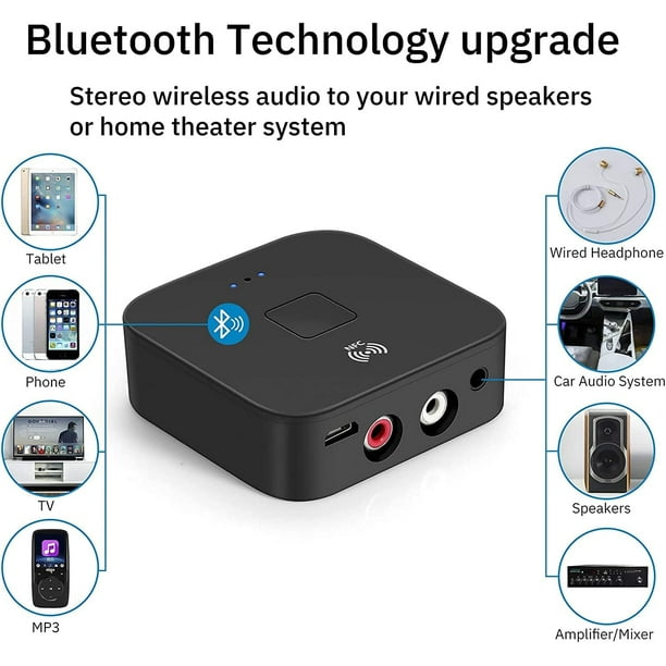 Receptor NFC Bluetooth 5,0 RCA Jack 3,5mm adaptador inalámbrico HiFi  receptor de Audio Bluetooth par liwang