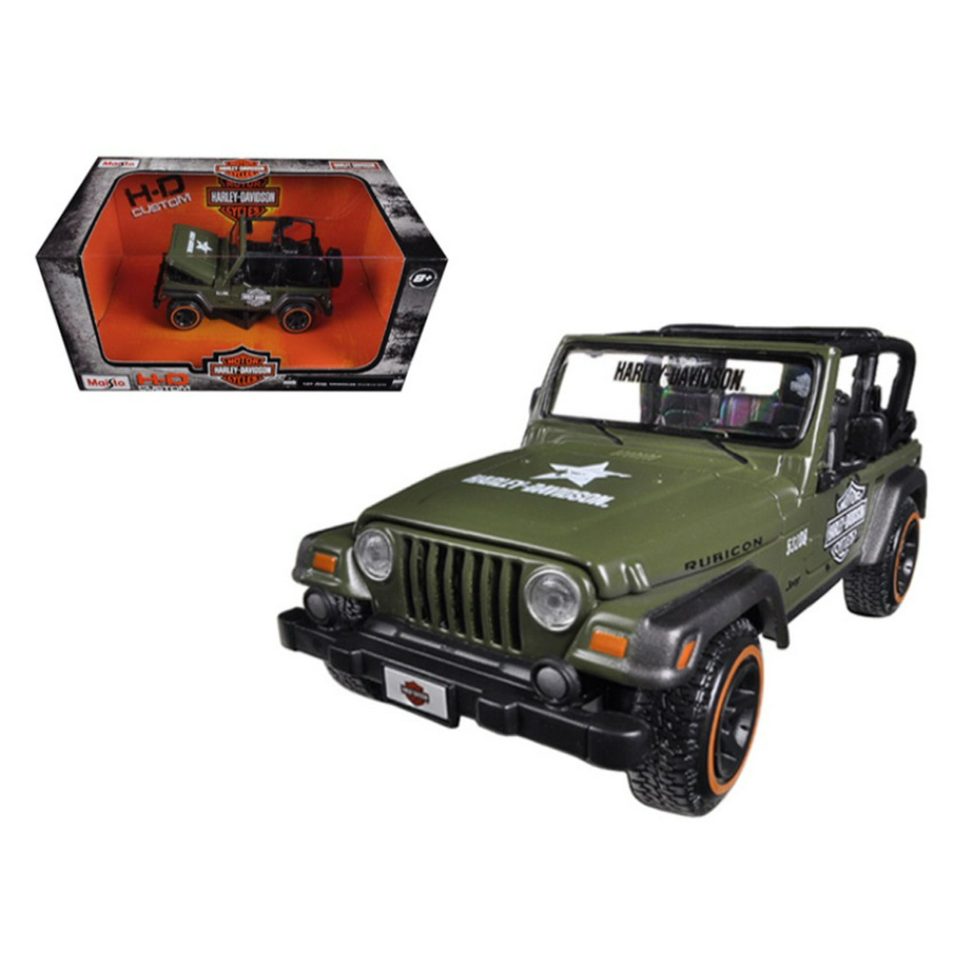 Jeep Wrangler Rubicon Harley Davidson verde 1/27 modelo fundido a