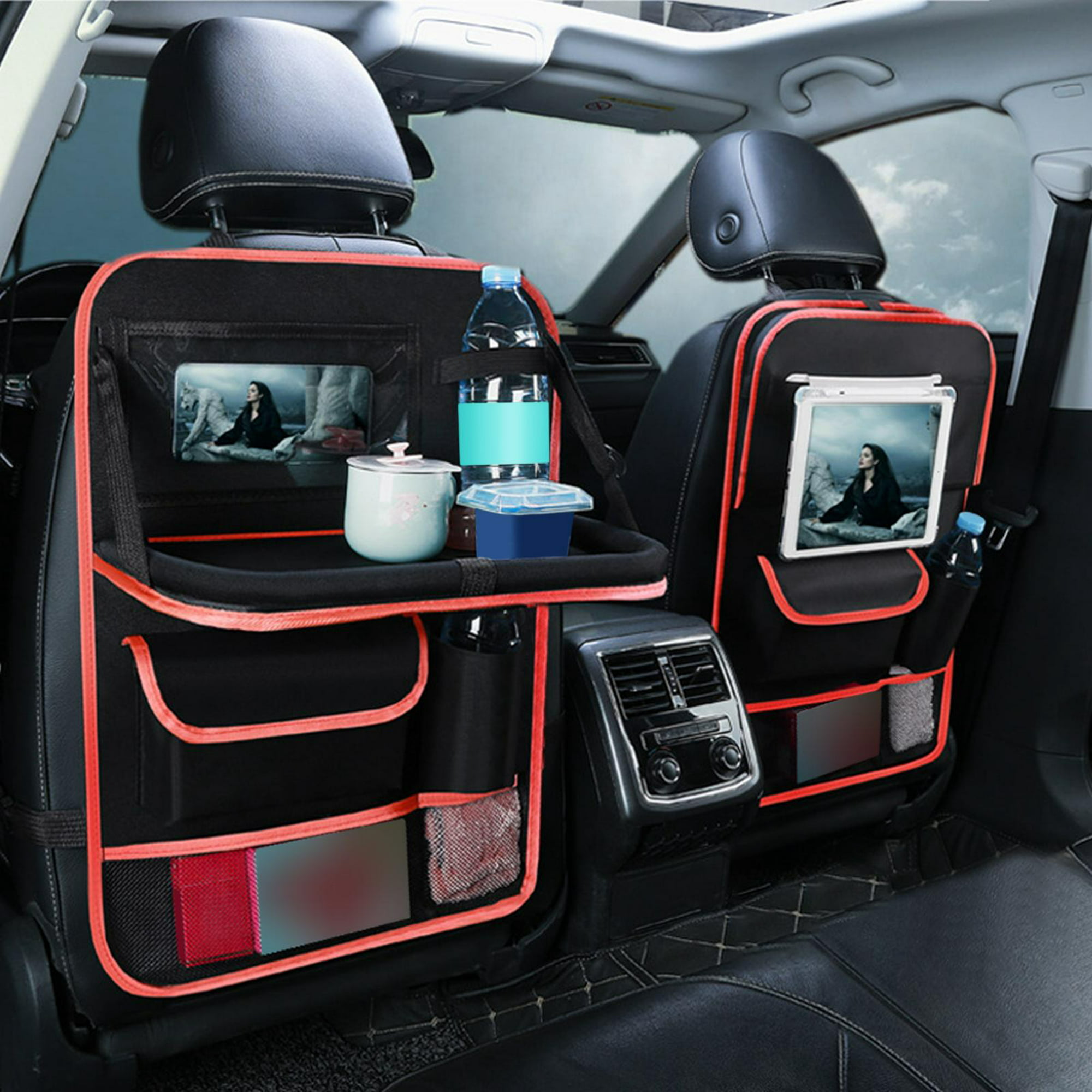  Organizador de coche para asiento trasero, 2 paquetes de  protectores de asiento trasero de automóvil con soporte para tableta de  pantalla táctil, organizador de asiento trasero de automóvil, accesorios de  viaje