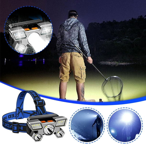 Comprar Linterna frontal LED con luz fuerte, linterna montada en la cabeza  superbrillante, recargable para exteriores, faro para pesca nocturna, 5  fuentes de luz