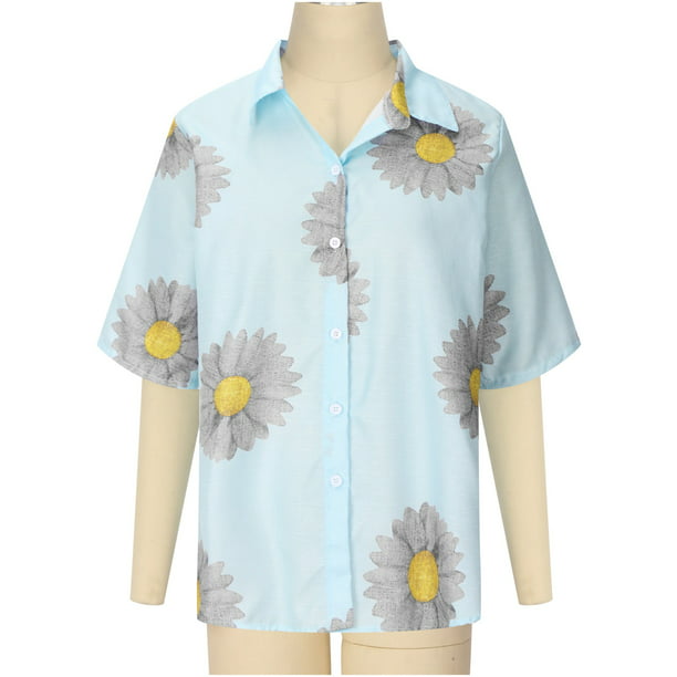 Blusas Para Mujer Blusas Casuales Elegantes Camisas de Moda de Manga Corta  Con Botones Impresos Blusa Superior Odeerbi ODB155658