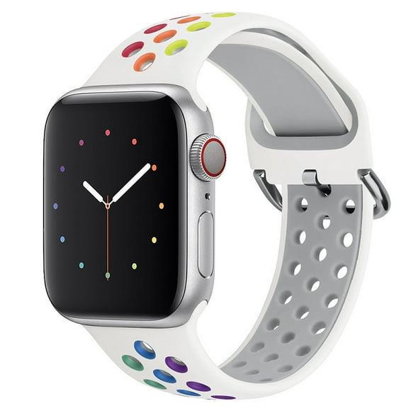 adecuado para apple apple watch7 correa con hebilla iwatch65se correa de reloj de silicona con orificio transpirable de dos colores 424445mm rojo verde
