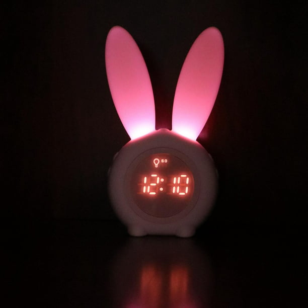Reloj despertador con luz para Lindo conejo despertador Reloj despertador  para Lámpara de cabecera de dibujos animados, luz Blanco BLESIY reloj
