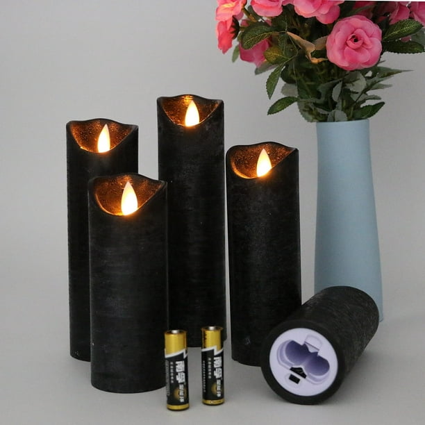 Velas negras sin llama, velas LED pilares con mecha de llama móvil con  remoto
