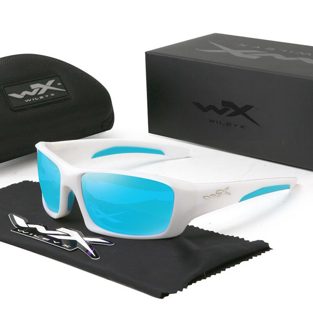 Kit 2 gafas deportivas para hombre, mujer, UV 400, montura, color blanco y  azul, lente de espejo, color