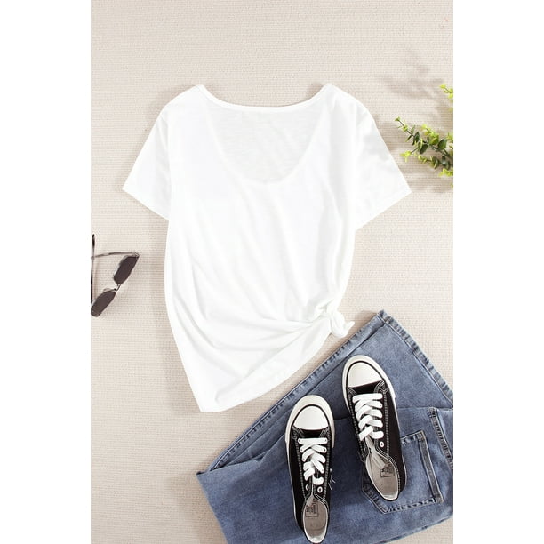 ABPHQTO Camisa blanca de manga larga con bolsillo liso para mujer ABPHQTO