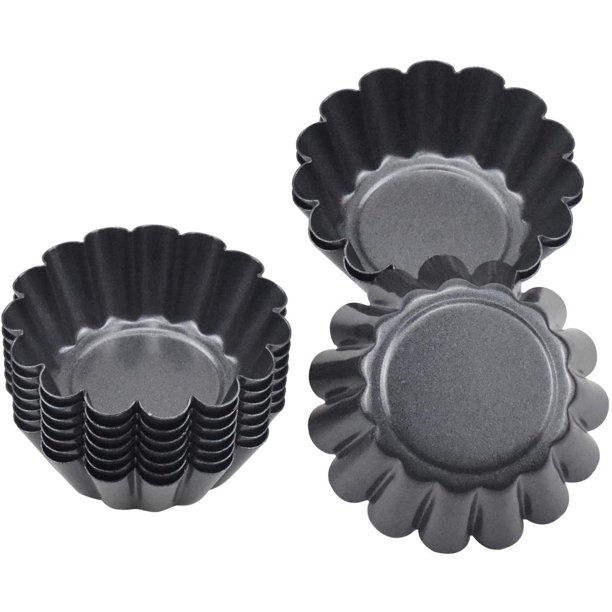 MGGi Paquete de 4 mini moldes para tartas, moldes de tubo estriado  antiadherentes de 4 pulgadas, molde de acero al carbono negro para hornear,  molde